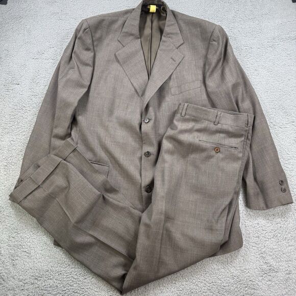 Vintage 90s Brooks Brothers Makers Brown Wool 2pc Suit 45R 40x32 USA - Picture 1 of 16